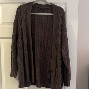 Quince Brown Cable Knit Cardigan - size M